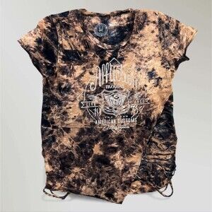 Affliction Womens T-Shirt American Customs 73 Foil Graphic Raw Edges Size Lrg